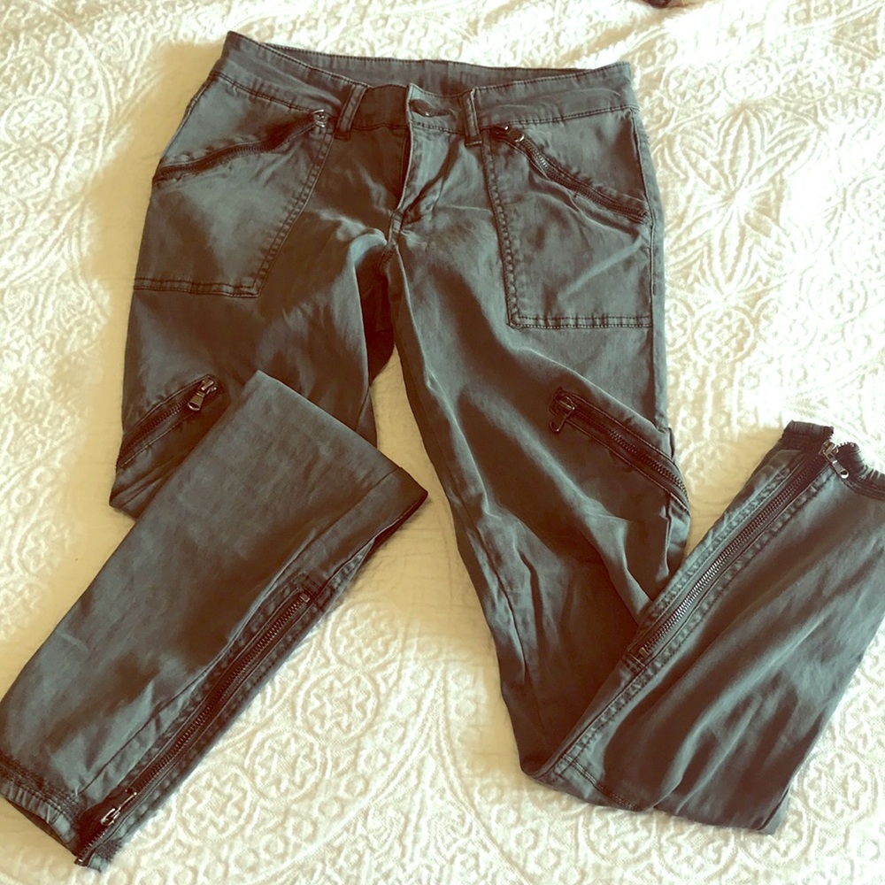 Green/gray moto pants